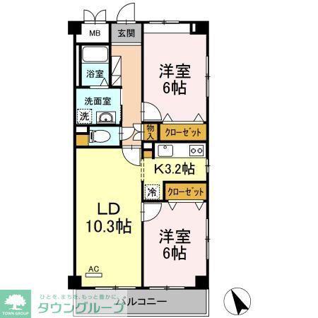 グリーンアベニュー(2LDK/3階)の間取り写真
