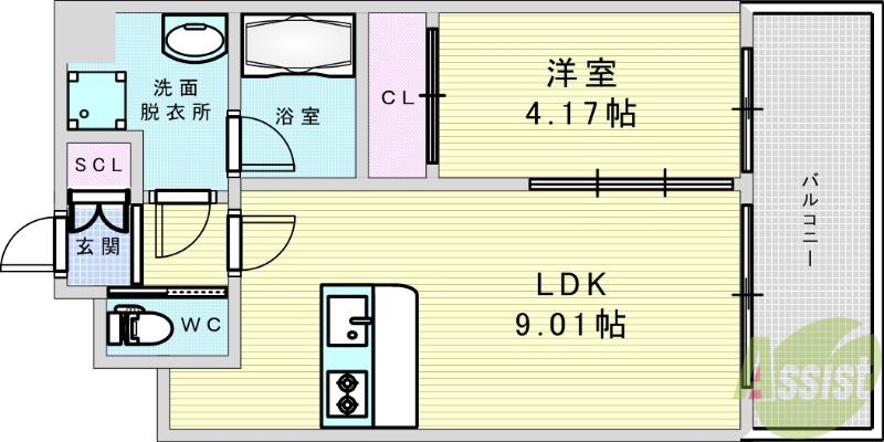 プレジオ緑地公園(1LDK/4階)の間取り写真