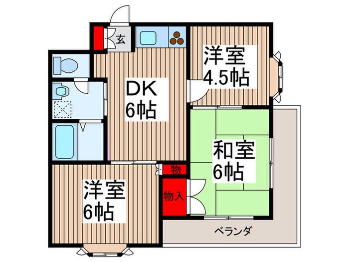 B′CASA北越谷IVRE-BORN(3DK/3階)の間取り写真