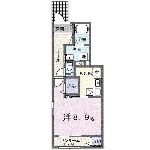 名鉄三河線 竹村駅 徒歩12分 2階建 築2年(1K/1階)の間取り写真