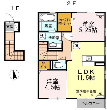 グリーンコートA棟(2LDK/2階)の間取り写真