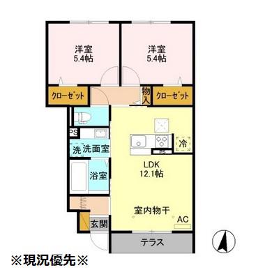 メゾン・ド・ソレイユ(2LDK/1階)の間取り写真