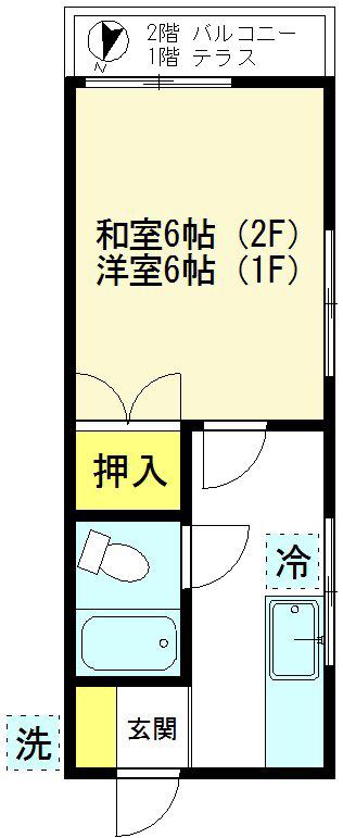ハイツ富沢(1K/2階)の間取り写真