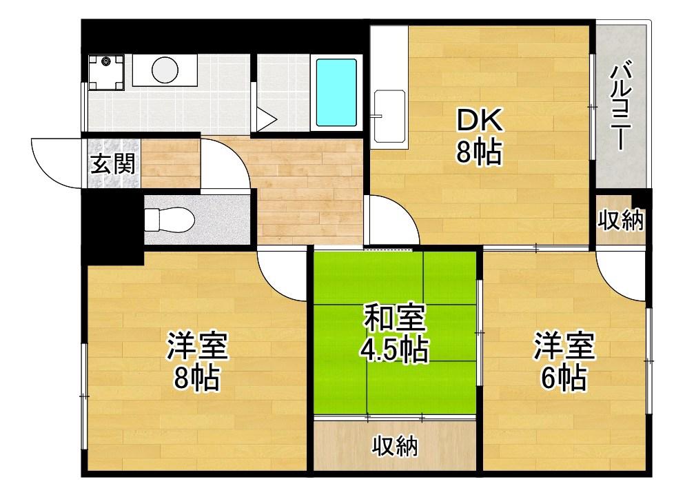 ハイクレスト宮之阪(3DK/2階)の間取り写真