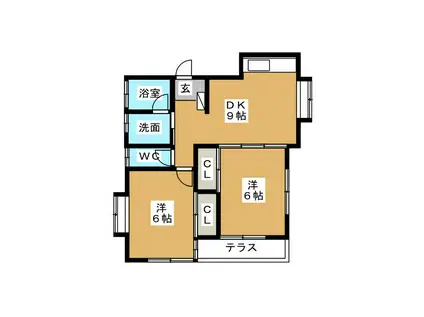 カーサTIKI鬼越(2DK/2階)の間取り写真