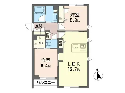 イルク・バハール駒沢(2LDK/2階)の間取り写真