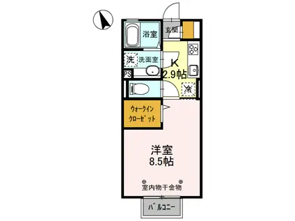 クワトロ ヤナギノ C(1K/2階)の間取り写真