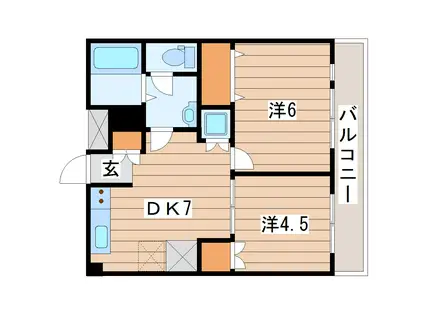 網川原県庁前マンション(2DK/4階)の間取り写真