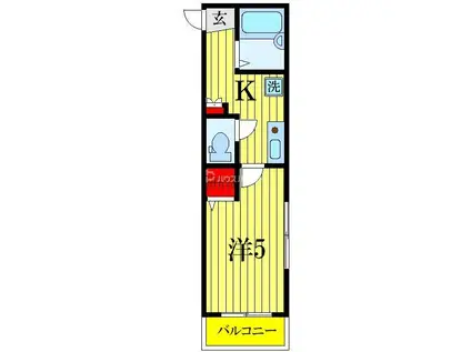 MELDIA新検見川III(1K/2階)の間取り写真