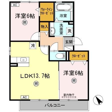 エクセラ A棟(2LDK/2階)の間取り写真