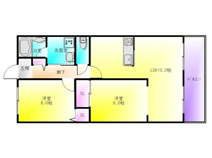 ロイヤル八尾東久宝寺(2LDK/2階)の間取り写真