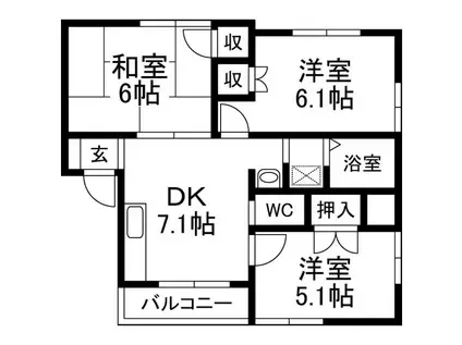 まるたか観光みのりテラスハウス A(3DK/2階)の間取り写真