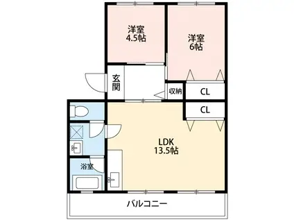 コーポまやだ(2LDK/4階)の間取り写真