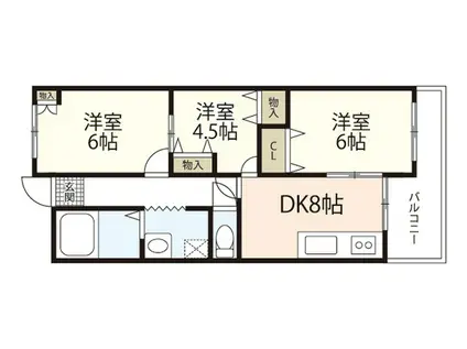 熊野第1コーポ(3LDK/4階)の間取り写真
