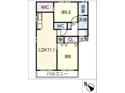 リヴァプールII(2LDK/2階)の間取り写真