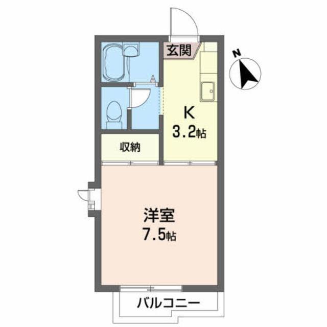 アップルコートⅠ(1K/2階)の間取り写真