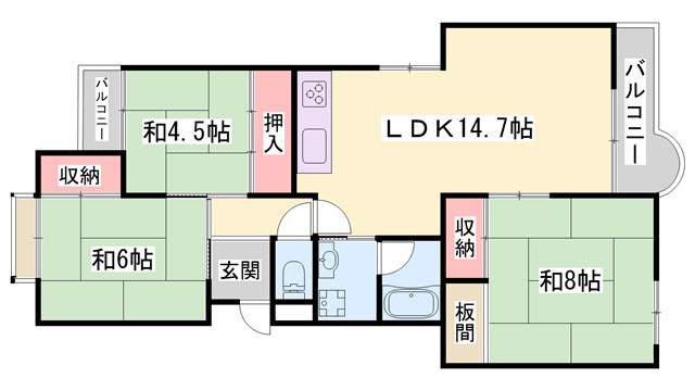 第二恵美酒マンション(3LDK/4階)の間取り写真