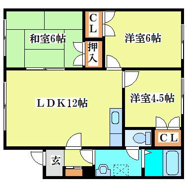 サンハイツ新富(3LDK/2階)の間取り写真