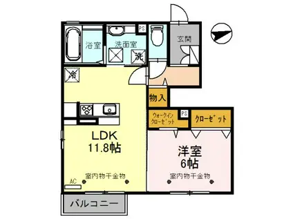 北陸新幹線 新高岡駅 徒歩14分 2階建 築6年(1LDK/1階)の間取り写真
