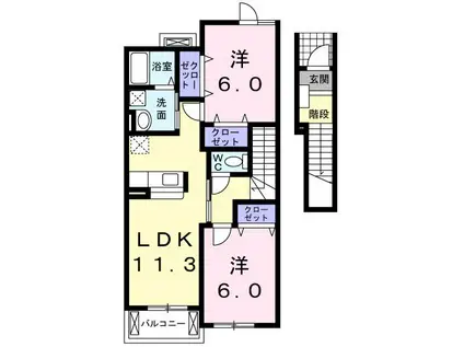 アミティーK(2LDK/2階)の間取り写真