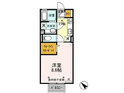 デュナミス II(1K/2階)の間取り写真