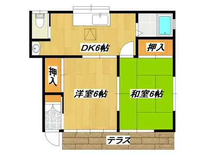 ゴールデンハイツB(2DK/1階)の間取り写真