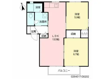 フレグランスイーストD(2LDK/2階)の間取り写真