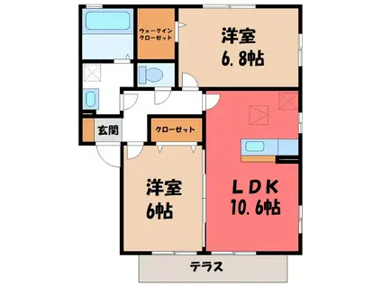 リビングタウン上野台 D(2LDK/2階)の間取り写真