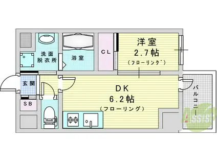 セレニテ新大阪グランデ ミリュー(1DK/13階)の間取り写真