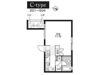 シャトー平塚(ワンルーム/1階)の間取り写真