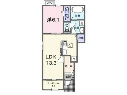 シェリル H(1LDK/1階)の間取り写真