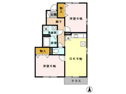 エスポワールみなみ野B(2DK/1階)の間取り写真