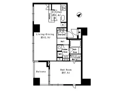 パークルージュ赤坂檜町(1LDK/10階)の間取り写真