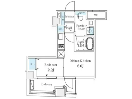 アイビーコート日本橋人形町(1DK/7階)の間取り写真