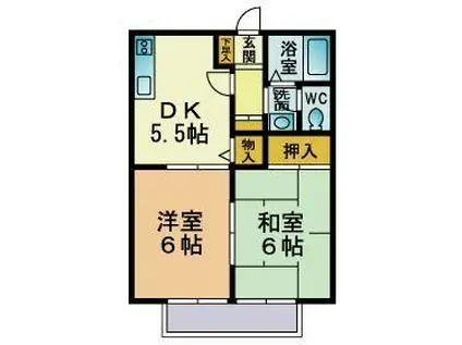 ハイツアリッサムA棟(2DK/2階)の間取り写真