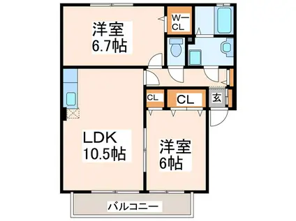 パレオA・B(2LDK/2階)の間取り写真