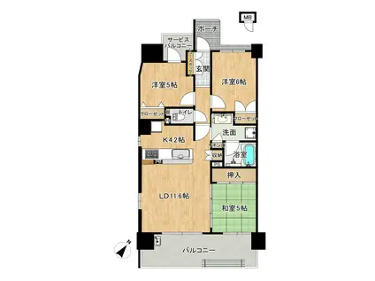 アービング南千里ツインコートイースト(3LDK/7階)の間取り写真