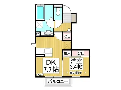 長野電鉄長野線 市役所前駅(長野) 徒歩49分 2階建 築10年(1DK/1階)の間取り写真