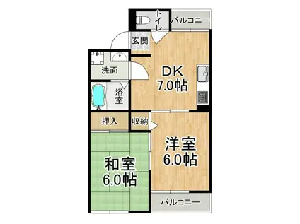 ロイヤルコート南別府(2DK/1階)の間取り写真