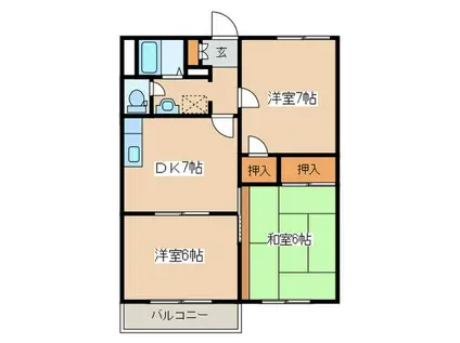 小田急小田原線 本厚木駅 バス乗車時間：17分 最寄りバス停で下車 徒歩2分 2階建 築33年(3DK/2階)の間取り写真