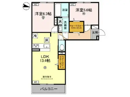 ＪＲ関西本線 法隆寺駅 徒歩21分 3階建 築1年(2LDK/3階)の間取り写真