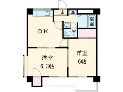 サザンコートIII(2DK/2階)の間取り写真