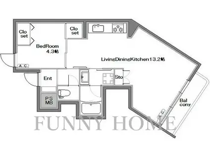 中銀若林マンシオン(1LDK/3階)の間取り写真