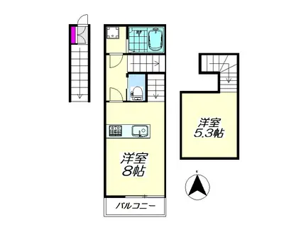 クリスタルハイツ鷹の台 PART-I(1K/2階)の間取り写真