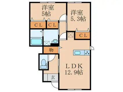 ルピナス西泉(2LDK/1階)の間取り写真