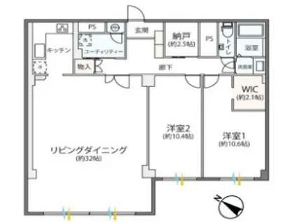 小田急麹町マンション(2SLDK/7階)の間取り写真