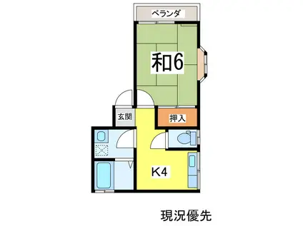 スカイパレス河北(1K/2階)の間取り写真