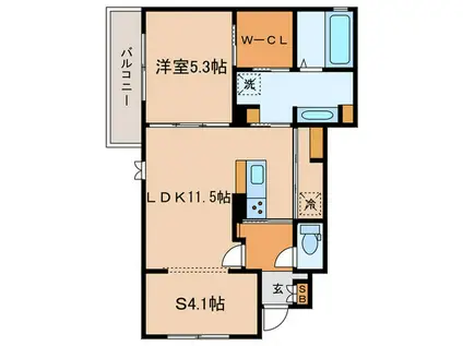 レヴェール砧(1SLDK/1階)の間取り写真