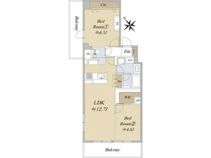 荻窪南パールマンション(2LDK/7階)の間取り写真