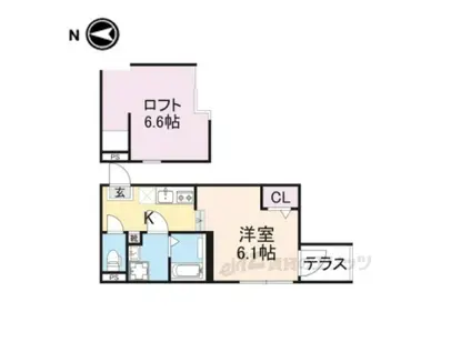 ハーモニーテラスフォース椥辻(1K/1階)の間取り写真